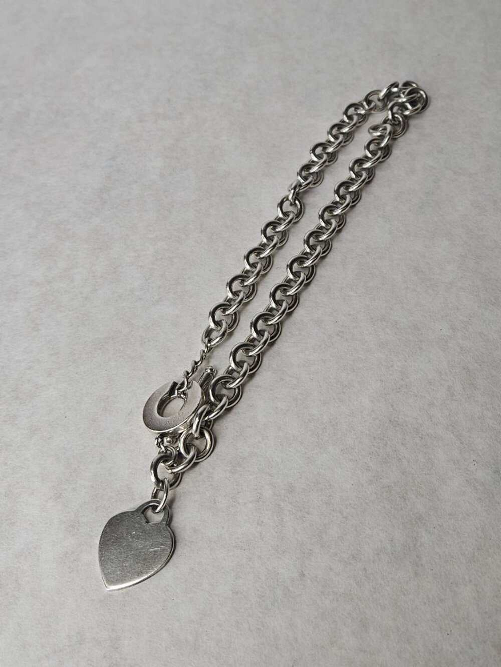 Tiffany & Co 925 Sterling Silver Heart Tag Toggle Necklace Choker 14 Inches - Picture 12 of 13